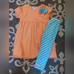 Orange tunic with Blue Striped Leggings